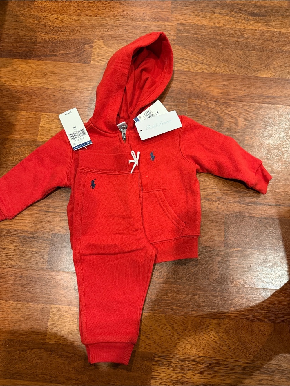 Ralph Lauren Red Hooded Sweatshirt & Jogger Set with Navy Polo Pony
